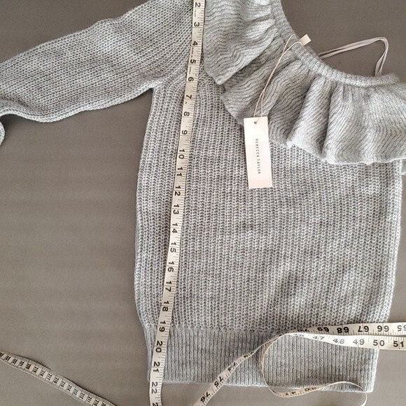 REBECCA TAYLOR Alpaca Wool Pullover Ruffle Sweater Gray One shoulder XS NWT - Picture 10 of 11